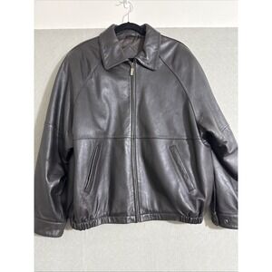 Vintage Mens Brown Lamb Skin Flight Bomber Jacket Coat Aviator Sz L Full Zip Y2K